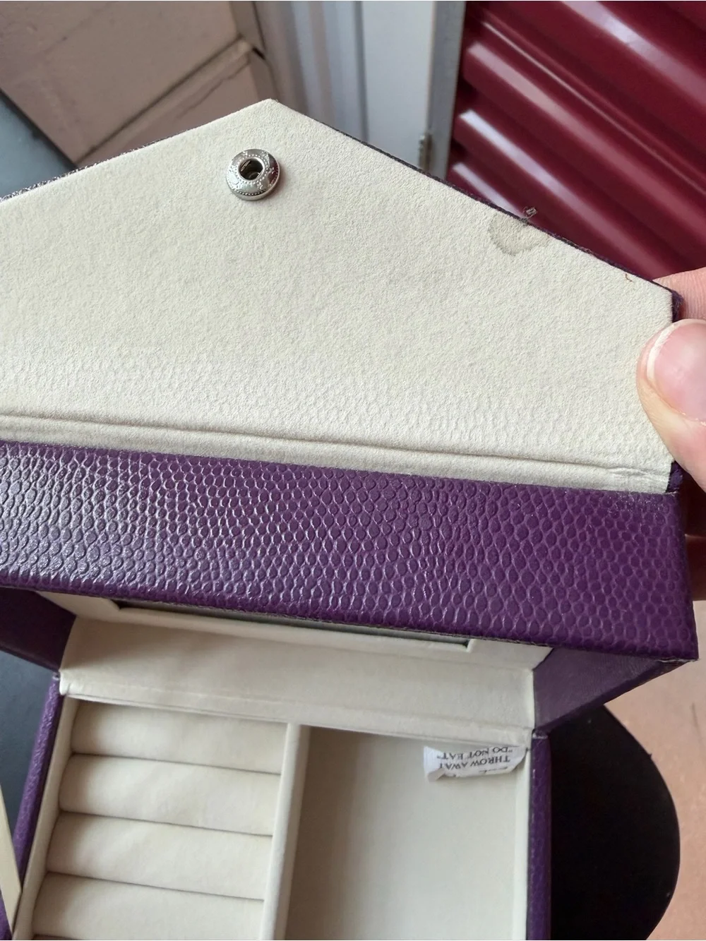 Purple Faux Lizard Skin Jewelry Box with Rhinestone Clasp